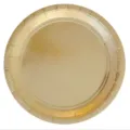 Gold disposable paper plate for birthday party decoration, elegant tableware for events. - 8 Pieces 9-Inch 23cm Round Plates Monochrome Gold Stamped