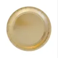 Gold disposable paper plates for birthday party wedding decorations and tableware events. - 8 Pieces 7-Inch 18cm Round Plates Monochrome Gold Stamped