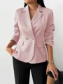 Blazer elegante de mujer en rosa de manga larga con cuello de solapa y bolsillos falsos. - S / Rosa