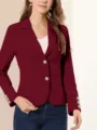 Chaqueta blazer mujer entallada liso solapa manga larga con botones elegante prenda exterior - Burdeos