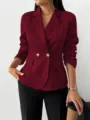 Variante de blazer burdeos con solapa y doble botonadura, botones y bolsillos falsos. - S / Burdeos