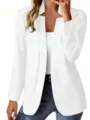 Donna tinta unita manica lunga blazer aperto elegante giacca autunnale capospalla dettagli - Bianco