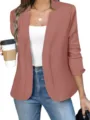 Elegante giacca blazer casual da donna a maniche lunghe tinta unita aperta per lavoro. - Rosa