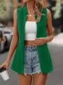 Women Summer Green Sleeveless Vest Casual Open Front Cardigan Top Fashion Apparel - Green