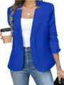 Donna blazer tinta unita maniche lunghe aperto giacca casual elegante sopraufficio. - Blu navy