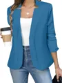 Elegante blazer da donna a manica lunga aperto davanti tinta unita capospalla casual. - Azzurro