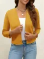 Damen offene vorn kurze Strickjacke gelb Pullover Lässig Frühling leichte Oberbekleidung Tops - S / Gelb