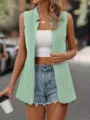 Women solid color sleeveless vest cardigan casual summer outdoor fashion top clothing - Light Green