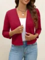Damen Rote Kurze Strickjacke Offene Front Lässige Mode Langarm Alltag Outwear Bekleidung - S / Rot