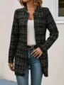 Women long sleeve tweed open front blazer jacket casual stylish cardigan outerwear apparel - S / Black