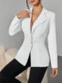 Damen elegante weisse schmale Revers Ein Knopf Blazer Jacke Vorderseite Hauptansicht - S / Weiß
