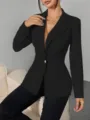 Damen schwarzer ein Knopf Blazer tailliert Revers langärmelig elegante Bürojacke neu - S / Schwarz