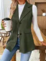 Damen Mode Revers Weste Herbst Winter Freizeit Oberbekleidung ärmellose Jacke mit Taschen - S / Grün