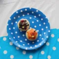 Blue polka dot paper dinner plates set for birthday party decorations and tableware. - Disc / 9 Inch 12 Pack