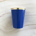 Blue disposable paper cup with elegant gold rim, thick design for coffee, cold drinks. - 8 Pieces/Pack / King Kong Blue