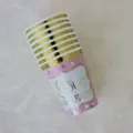 Gold rim pink disposable paper cups for birthday party celebration and event decorations. - 8 Pcs 270ml Paper Cups