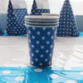 Set de gobelets en carton à pois bleus vaisselle de fête jetable anniversaire célébration fournitures - Tasse en papier / Lot de 12