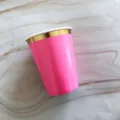 Pink disposable paper cup with gold rim for party, coffee and cold drinks, colorful style. - 8 Pieces/Pack / Rose Red