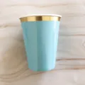 Disposable paper cups light blue with gold rim for coffee party cold drinks 50pcs - 8 Pieces/Pack / Dark Blue