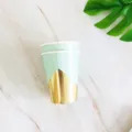 Disposable paper cups for party and picnic, elegant blue and gold geometric design detail. - Gold Foil Blue Triangle Paper Cup