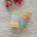 Colorful wave disposable paper cups detail view, perfect for party and celebration use. - 12 Rippled Paper Cups 270ml / Colorful