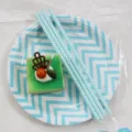 Pailles en papier chevron bleu avec assiettes assorties pour fete d'anniversaire, 25pcs - Lot de 25 Pièces / Bleu ciel
