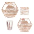 Ensemble d'assiettes, gobelets et serviettes en bois rose gold pour fête d'anniversaire. - Set de 4 pièces / Grain de bois doré rose