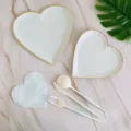Ensemble d'assiettes en papier en forme de coeur et vaisselle pour decoration de fete romantique. - Service de 4 pièces (grandes et petites assiettes, gobelets et serviettes) / Cœur Bleu