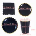 Black and gold disposable party tableware set including paper plates, cups and napkins. - Tableware Set (8 Plates, 8 Plates, 8 Cups, 16 Napkins)