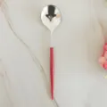 Silver-plated round spoon with red handle for tableware, dining, parties and daily use. - 8 Red Spoons