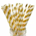 Pailles en papier rayées or et blanc variante, ensemble de pailles écologiques pour fête. - Paille Rayée Dorée / Lot de 25 Pièces