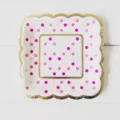Disposable square paper plate with gold scalloped edge and pink polka dots for party cake and food - Pink Polka Dot Square Plate / 8 Pieces (12.5cm) / Pink