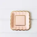 Pink square paper plate with gold foil scalloped edge for parties, cakes, and dining events. - Pink Square Plate