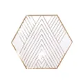 Piatto di carta esagonale rigato d'oro, elegante piatto da torta bianco e oro per feste. - 8 Pollici 22cm / Piatto di Carta a Righe Dorate / Confezione da 8