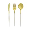 Set di posate dorate con manico bianco stoviglie da cucina coltello cucchiaio nuovo - 20cm / Set coltello-forchetta-cucchiaio / Imballaggio in scatola