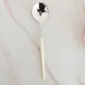 Silver plated spoon with elegant white handle for dining, party, wedding and daily kitchen use. - 8 Yellow Spoons