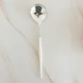 20cm silver plated spoon with elegant white handle, perfect for parties, desserts and dining. - 8 White Spoons