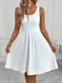 Casual sleeveless pleated midi dress for women, solid white summer daily wear. - S / White