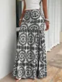 Μακριά boho φούστα με ασπρόμαυρο σχέδιο, πολυεπίπεδη, ιδανική για παραλία και καλοκαίρι. - S / Bottoms / Μαύρο