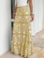 Women bohemian floral maxi skirt summer beach long skirt casual high waist holiday skirt - Yellow