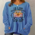 Casual long sleeve loose sweatshirt for women featuring graphic print and convenient pockets. - XL / Tops / Blue