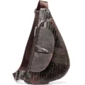Men's brown crocodile pattern leather sling bag casual chest crossbody bag outdoor - 697 Coffee
