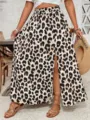 Dettaglio gonna lunga maxi con spacco alto stampa leopardato, stile resort casual. - XL / Kaki