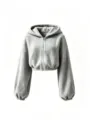 Close-up detail showing soft sherpa fleece texture, smooth metallic zipper and elastic cuffs. - Gray