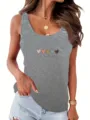 Women casual gray tank top with cute teacher heart print, perfect for summer daily wear. - S / Teacher Print / Gray