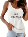 Summer casual white tank top for women with funny letter print scoop neck sleeveless top. - S / Tops / White (Letter Print)