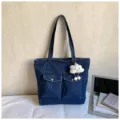 Large capacity denim tote bag for women casual shoulder bag with cute cloud pendant. - With Pendant / Dark Blue