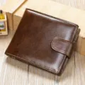 Heren retro echt lederen portemonnee met drukknoop, premium koeienhuid kaarthouder bruin - Oliebruin