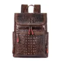 Heren Leren Rugzak Krokodil Patroon Bruin Reizen Tas Vintage Laptop Zakelijk Model - 1269 Krokodillenmotief koffie