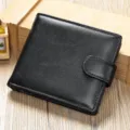 Portefeuille homme en cuir véritable noir avec bouton-pression, étui à cartes. - Noir Lisse